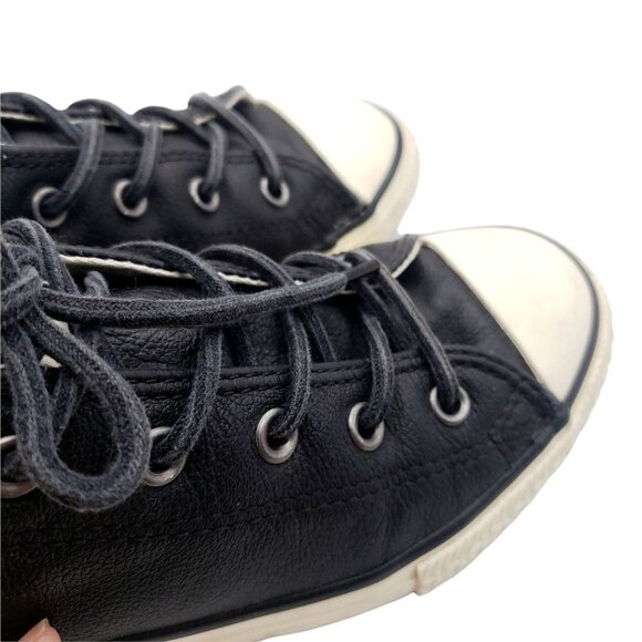 Converse‎ Leather Black Lace Up Flat Sneaker Shoes Slip On Round Toe Size 3 EU35 - Picture 7 of 9